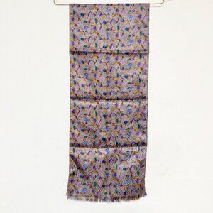 Vintage Mens Silk Scarf Purple Gray Paisley Fringe Formal Wrap Made In‎ Italy